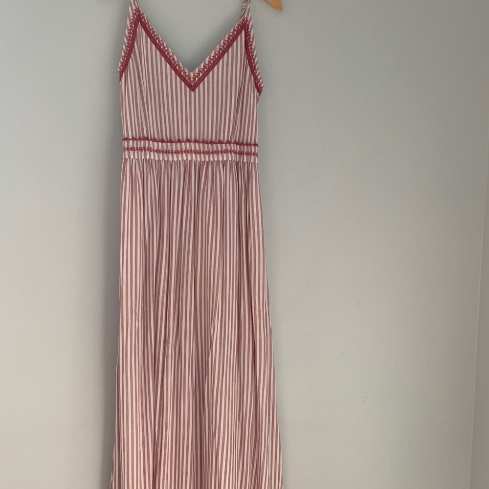 pink and white striped dress